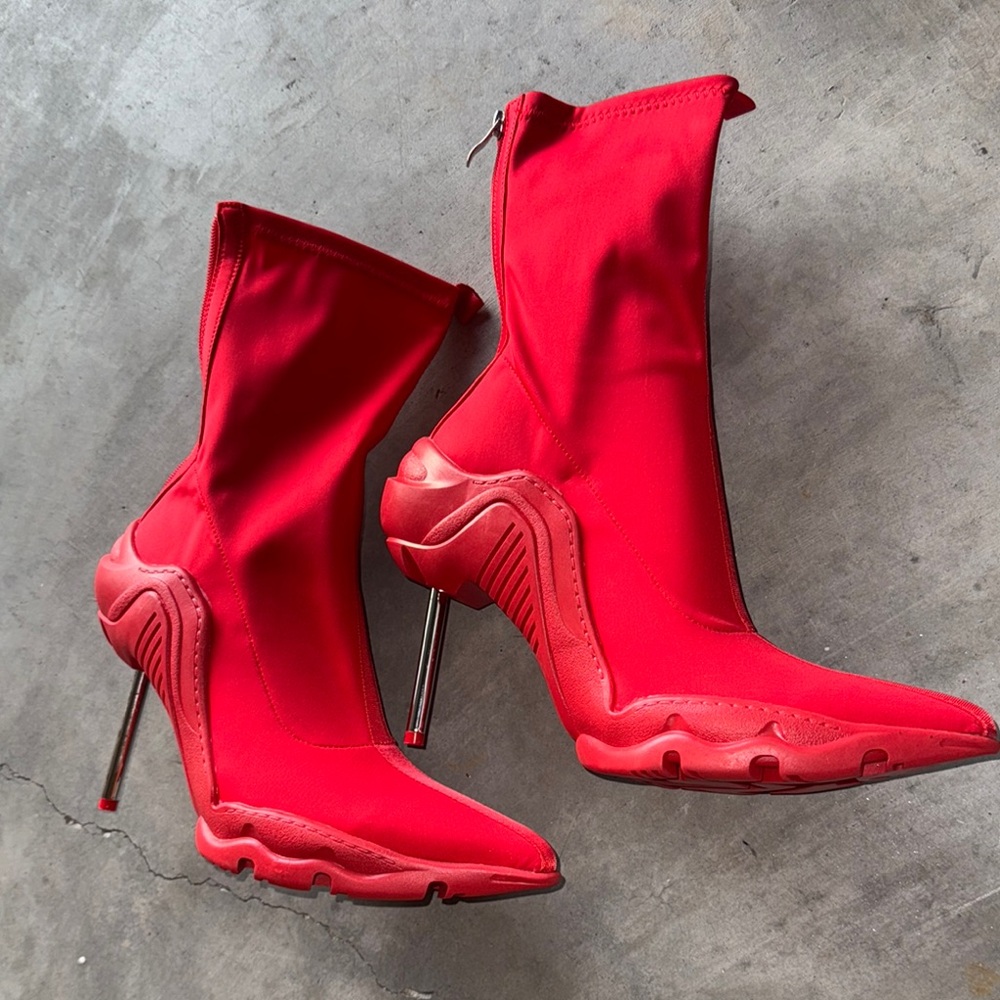 Red Heeled Boots with Stiletto Design